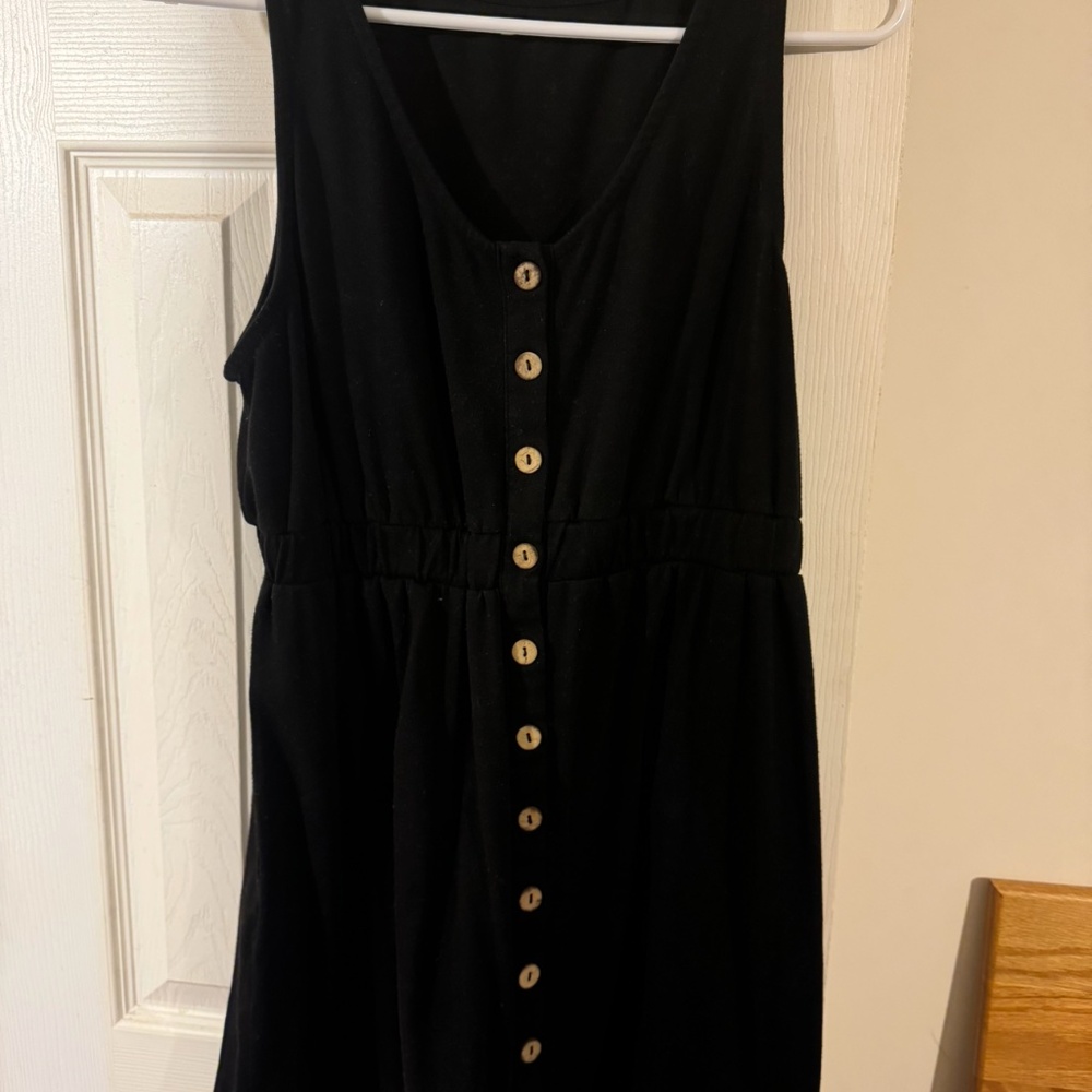 Black Women's Casual Sleeveless T-Shirt Dress Button Down Short Mini LARGE